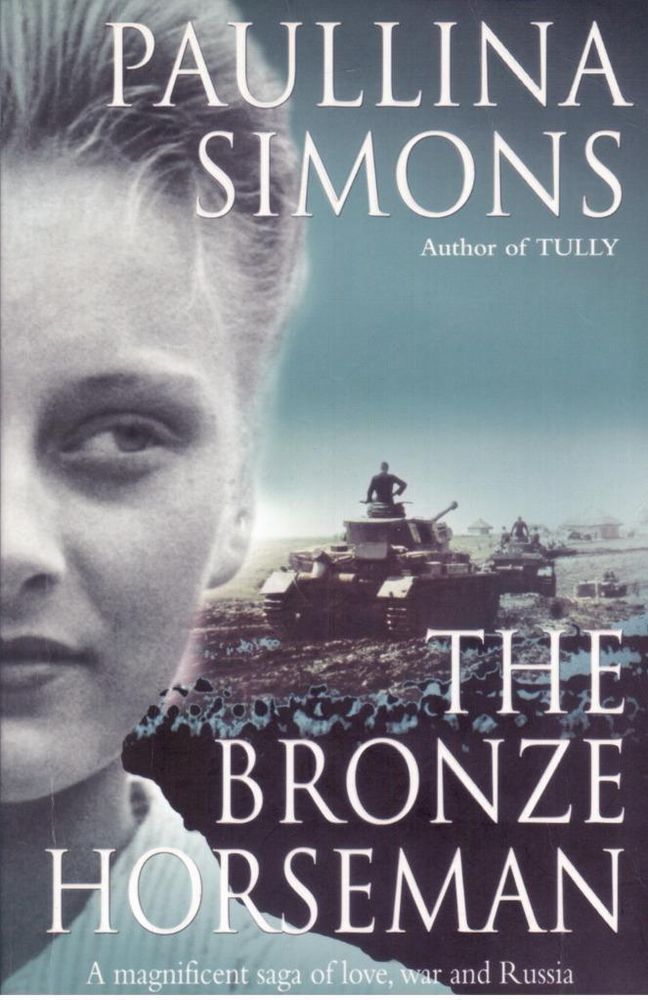 Cover of The Bronze Horseman by Paullina Simons
Half a woman's face
Two tanks in background denoting the context of the book - the Russian Revolution 