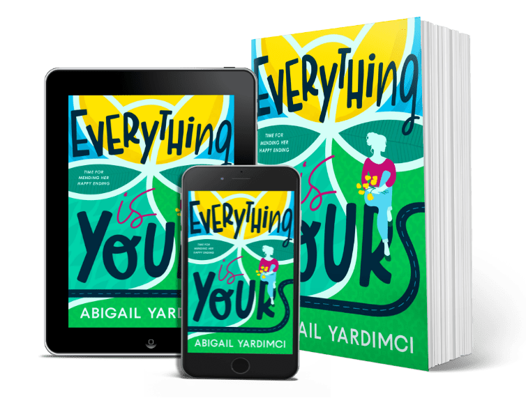 Cover of Everything is Yours, A woman sitting contemplating on the road of life, and a large lotus flower in the background.